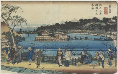 Frühlingsansicht des Benzai-ten-Schreins am Shinobazu-Teich in Edo, ca. 1830-1844 von Keisai Eisen